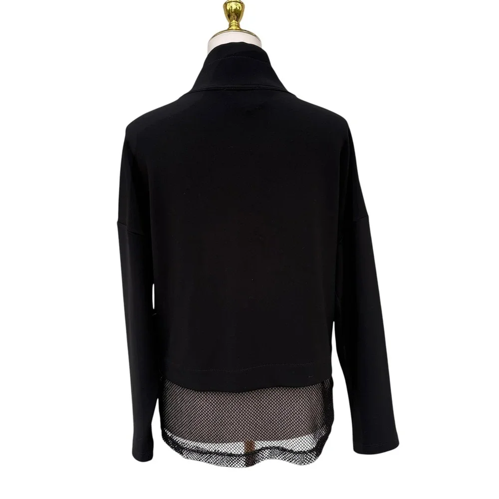 Joseph Ribkoff Mesh Insert Shirt Hem Rhinestone 1/4 Zip Black Mock Neck Grunge - Picture 6 of 10
